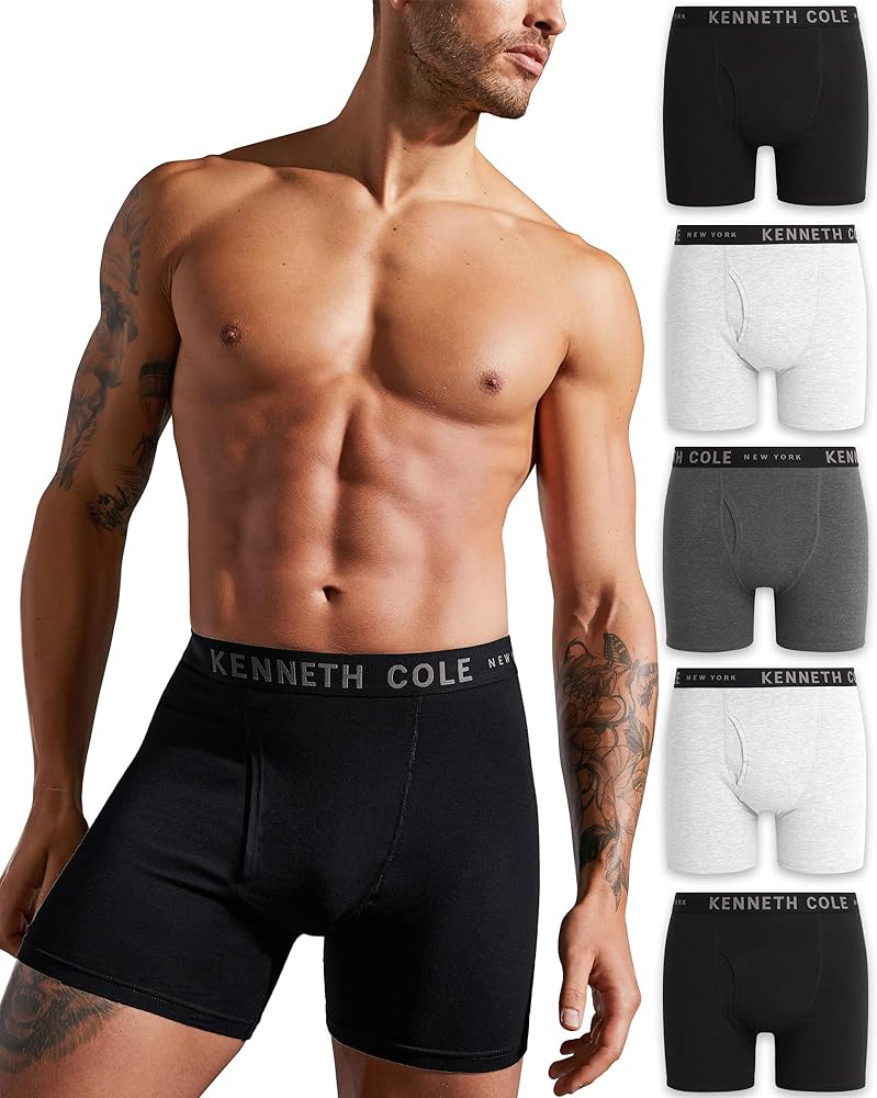 Kenneth Cole Men's Underwear - Cotton Stretch Boxer Briefs with Pouch - 5 Pack Classic Multipack Boxer Briefs for Men (S-XL)