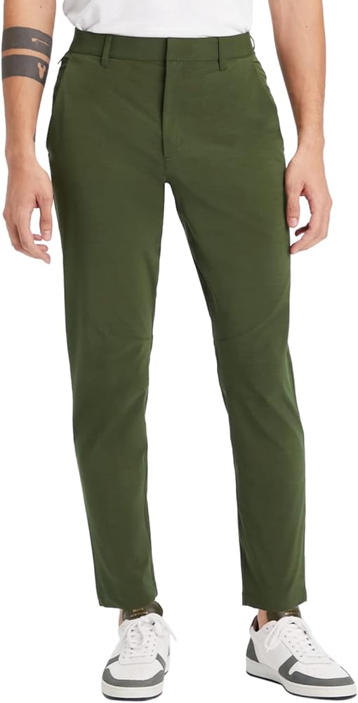 Fabletics Men's The Only Pant, Performance, Lightweight, Breathable, Water Resistant, Stretch Woven, M | Tall, Olive Green