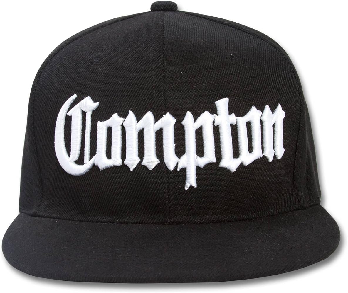 Mens Compton Hat - Embroidered Olde English LA Snapback Cap, Black