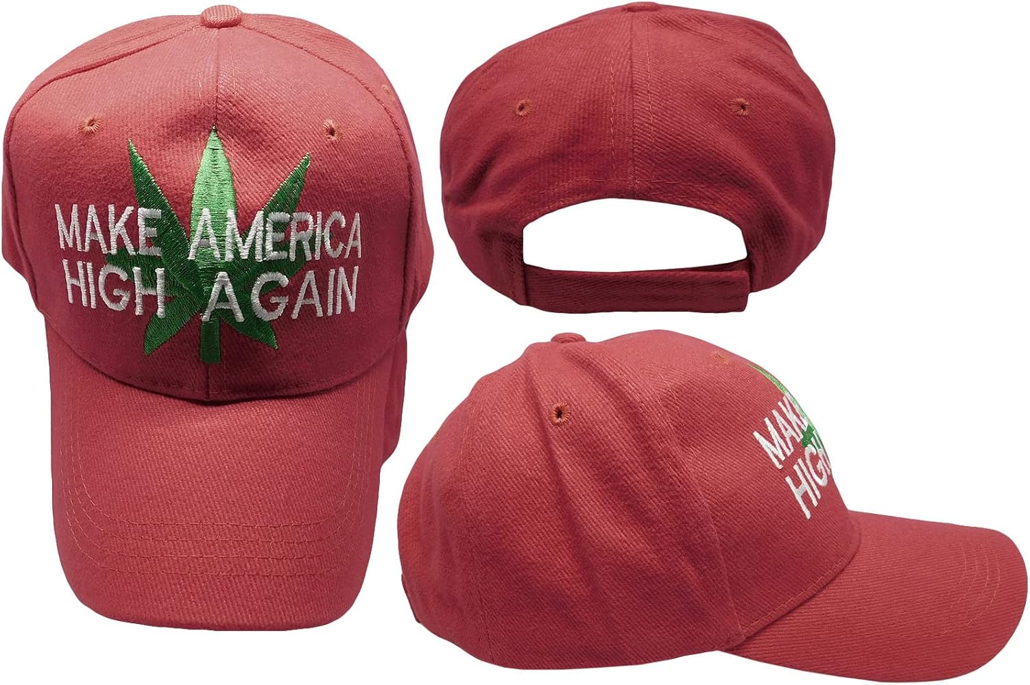 Make America High Again Marijuana Pot Leaf Red 100% Acrylic Adjustable Embroidered Cap Hat