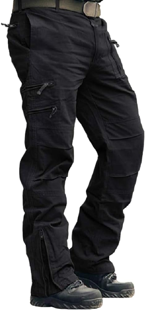 Men's Work Pants Outdoor Tactical Cargo Pants for Men, Cotton Casual Combat Pants with Zipper Pockets No Belt