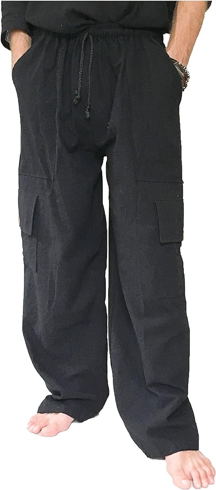 Love Quality Men's 100% Cotton Cargo Pants PLUS Size baggy pants Drawstring Elastic Waist