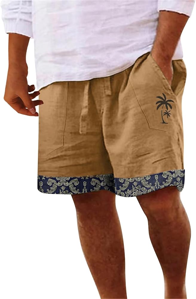 White Linen Shorts Men Big and Tall Solid Color Black Single Layer Shorts for Men Loose Lightweight Short Athletic