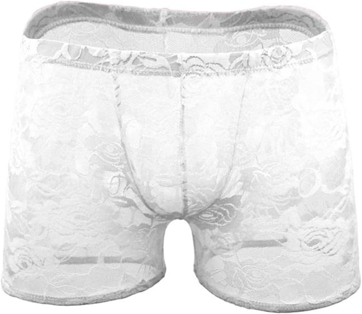 Evankin Mens Sexy Rose Lace Boxer Briefs See Through Mesh Funny Underwear Low Rise Stretch Breathable Christmas Gag Gift