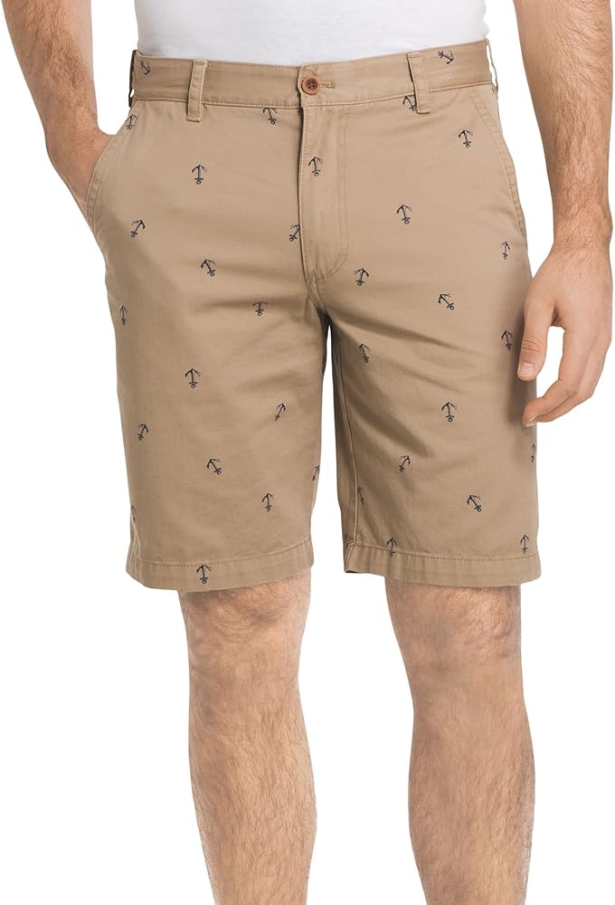 IZOD Mens Khaki Anchor Print Shorts 34W Cedarwood beige