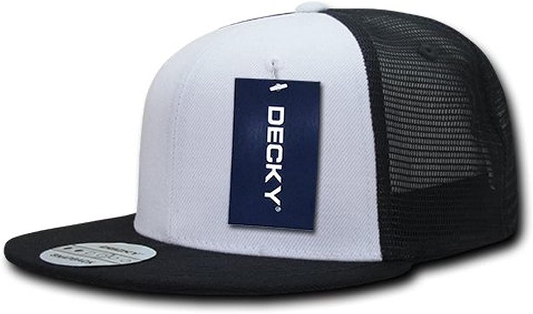 DECKY 6 Panel Flat Bill Trucker Caps, Black/White