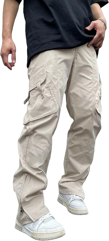 SHENHE Men's Pocket Side Drawstring Elastic Waist Straight Leg Cargo Pants Streetwear