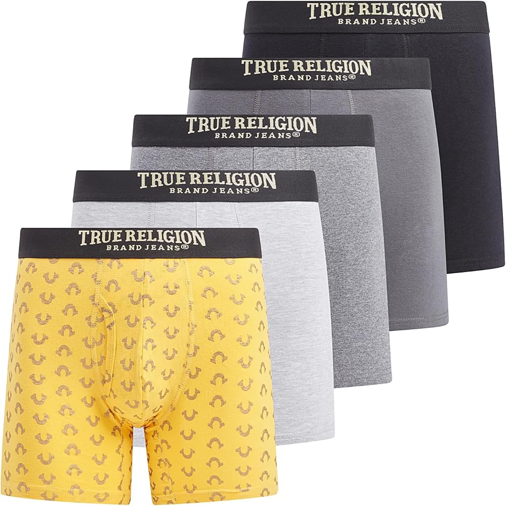 True Religion Cotton Stretch Mens Boxer Briefs, Mens Underwear Pack of 5