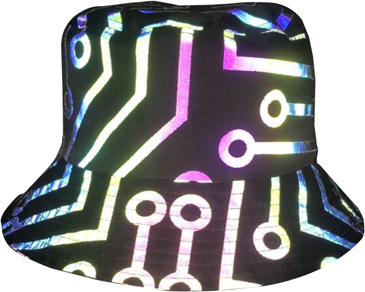 Reflective Bucket Hat for Men Night Fluorescent Fisherman Cap Unisex Casual Luminous Halloween Rave Hat