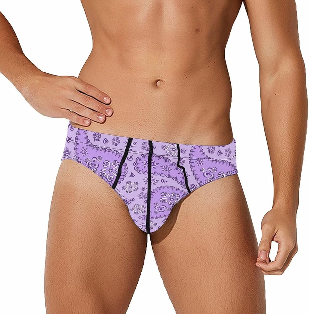 Purple Paisley Breathable Mens Underwear Soft Briefs Lightweight Low Rise Panties