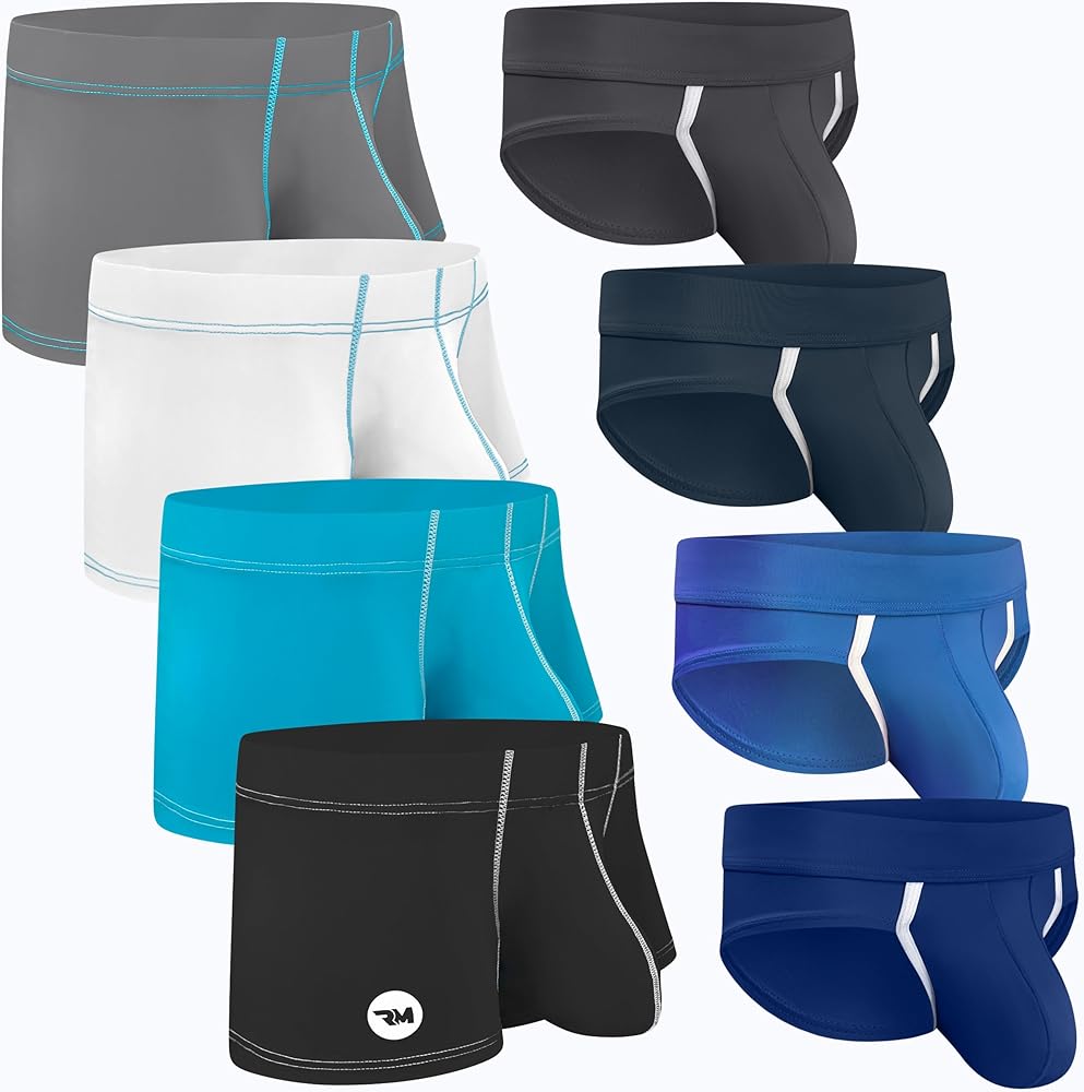 Real Men Bulge Enhancing Sexy Underwear 3in Ice Silk Nylon 4-Pack Medium BUNDLED WITH Super Sexy 4-Pack Sports Briefs Medium