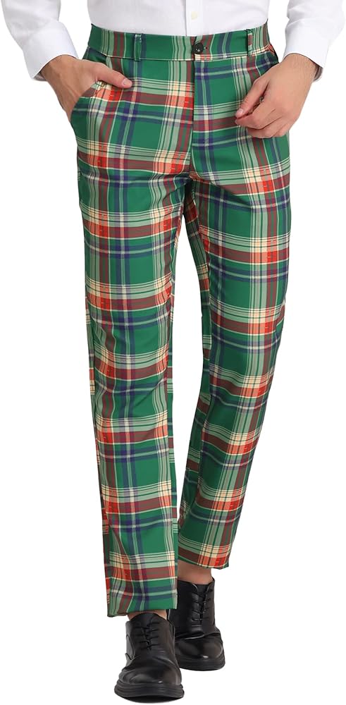 Lars Amadeus Men's Plaid Business Pants Regular Fit Formal Prom Checked Trousers