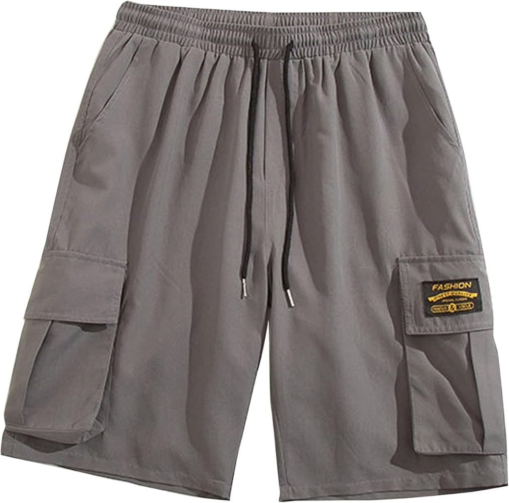 Men's Hiking Cargo Shorts Above Knee Summer Shorts Casual Outdoor Work Pants Elastic Waist Drawstring Trousers