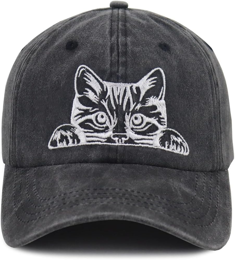 Kueyealp Funny Cat Mom Hats for Women, Cat Dad Baseball Cap for Men, Halloween Thanksgiving Christmas Birthday Gifts for Cats Lovers Mama Papa Mimi Wife Husband Black