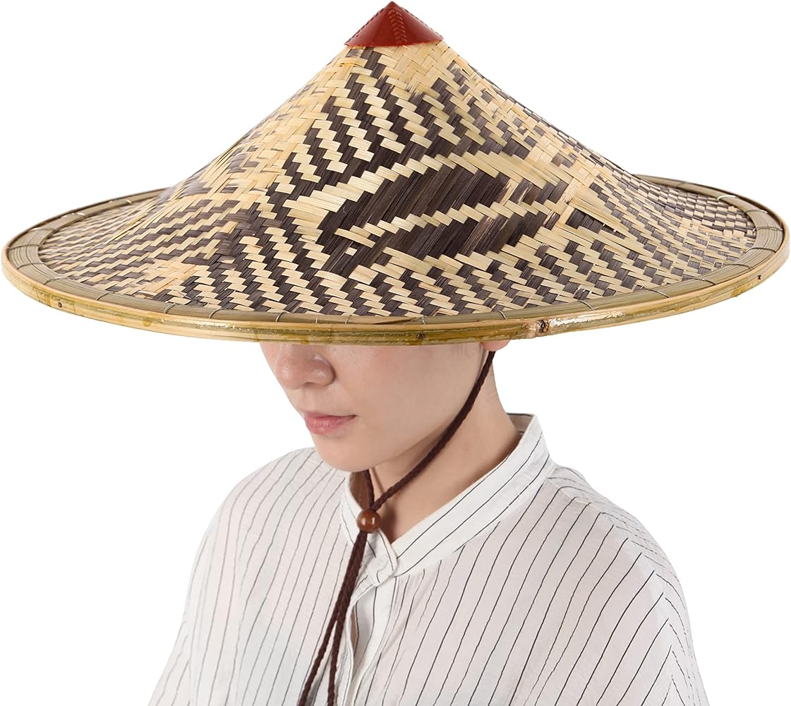 Chinese Bamboo Hat Oriental Asian Japanese Garden Fish Conical Cap Dia.19 Inch