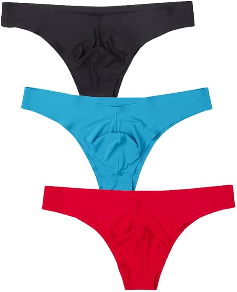 Men's Solid Color Ice Silk Traceless Breathable Bikini Thongs Underwear Low Rise Panties Briefs