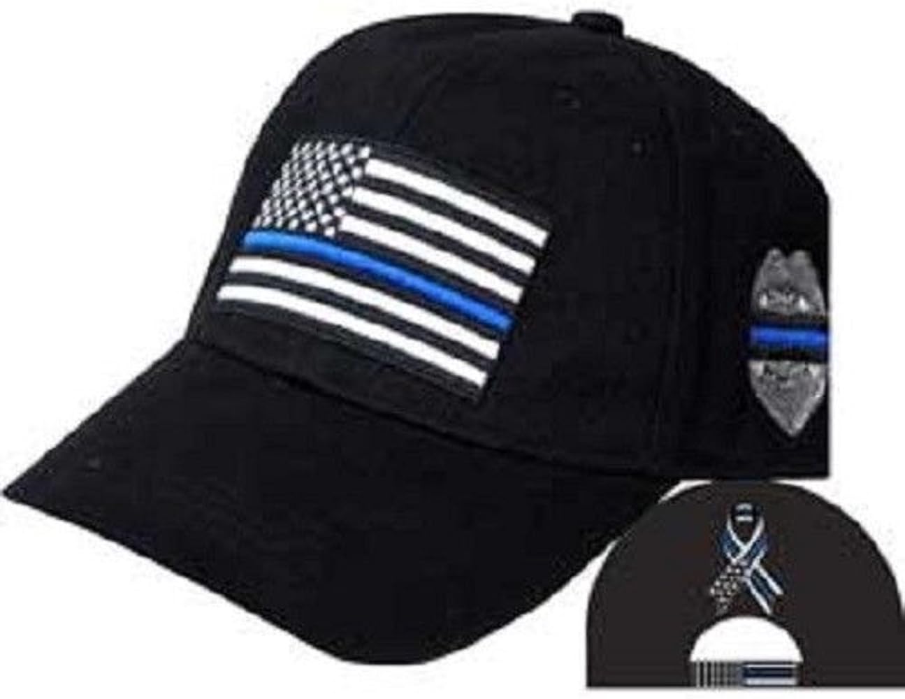 Thin Blue Line USA Police Memorial Ribbon Badge Fallen Black Officers Cap Hat EE