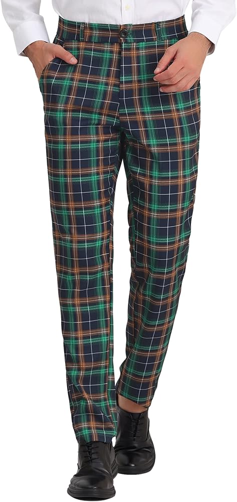 Lars Amadeus Men's Business Plaid Lightweight Regular Fit Flat Front Checked Pants