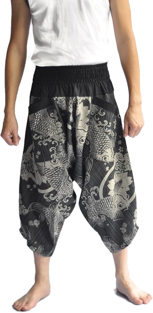 Men's Japanese Style Pants One Size Fish Desigh