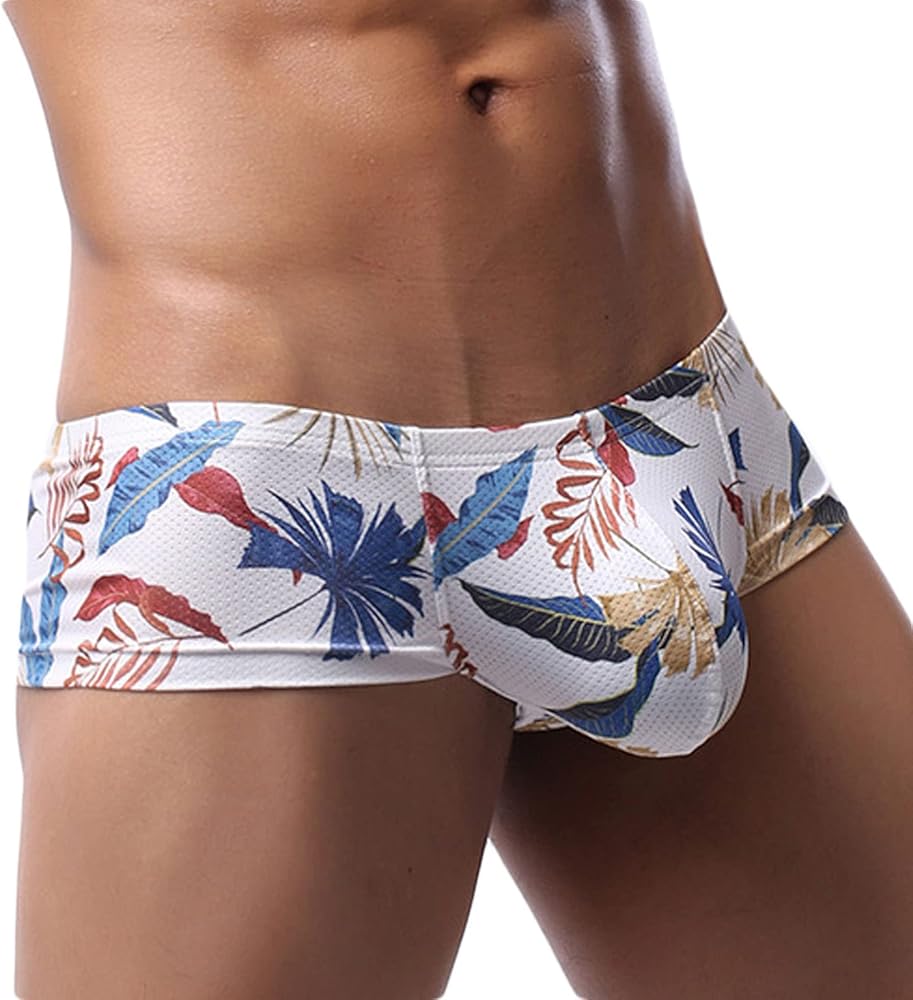 Ctreela Sexy Printed Short Legs Boxer Briefs for Men, Low Rise Big Pouch Underwear, Mesh Breathable Undies Trunks