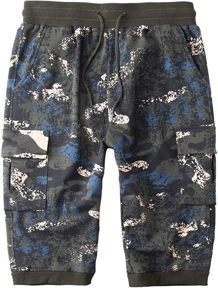 Mr.Stream Men's Bermuda Beach Capri 3/4 Cropped Camouflage Cotton Casual Multi-Pocket Cargo Shorts