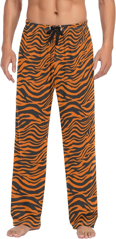 ALAZA Men's Tiger Orange Stripe Repeated Black Jungle Safari Sleep Pajama Pant