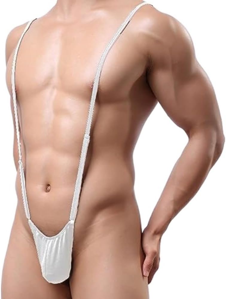 Sexy Underwear for Men Naughty Slutty Adjustable Shoulder Strap Novelty Thong White