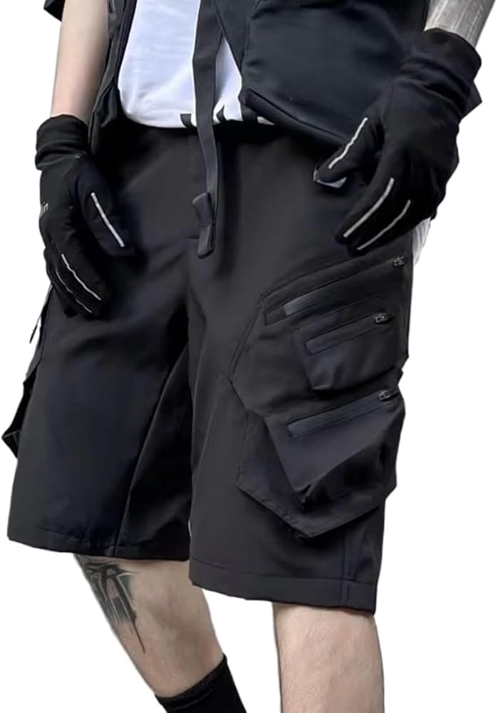 Summer Tactical Cargo Shorts Men Multi Pockets Shorts Hip Hop Streetwear Short Pants Black