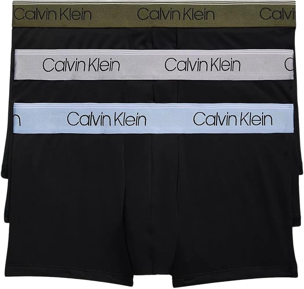 Calvin Klein Men's Low Stretch Microfiber Boxer Brief (X-Large, Black/Dark Olive/Dapple Grey/Bel Air Blue)