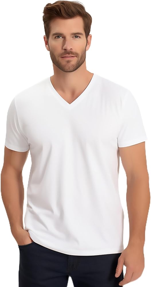 V Neck Tee Shirt Men Cotton Blend Basic V-Neck Tshirt Soft Undershirt Vneck T-Shirts Fits Pajamas for Women 1-3 Multipack