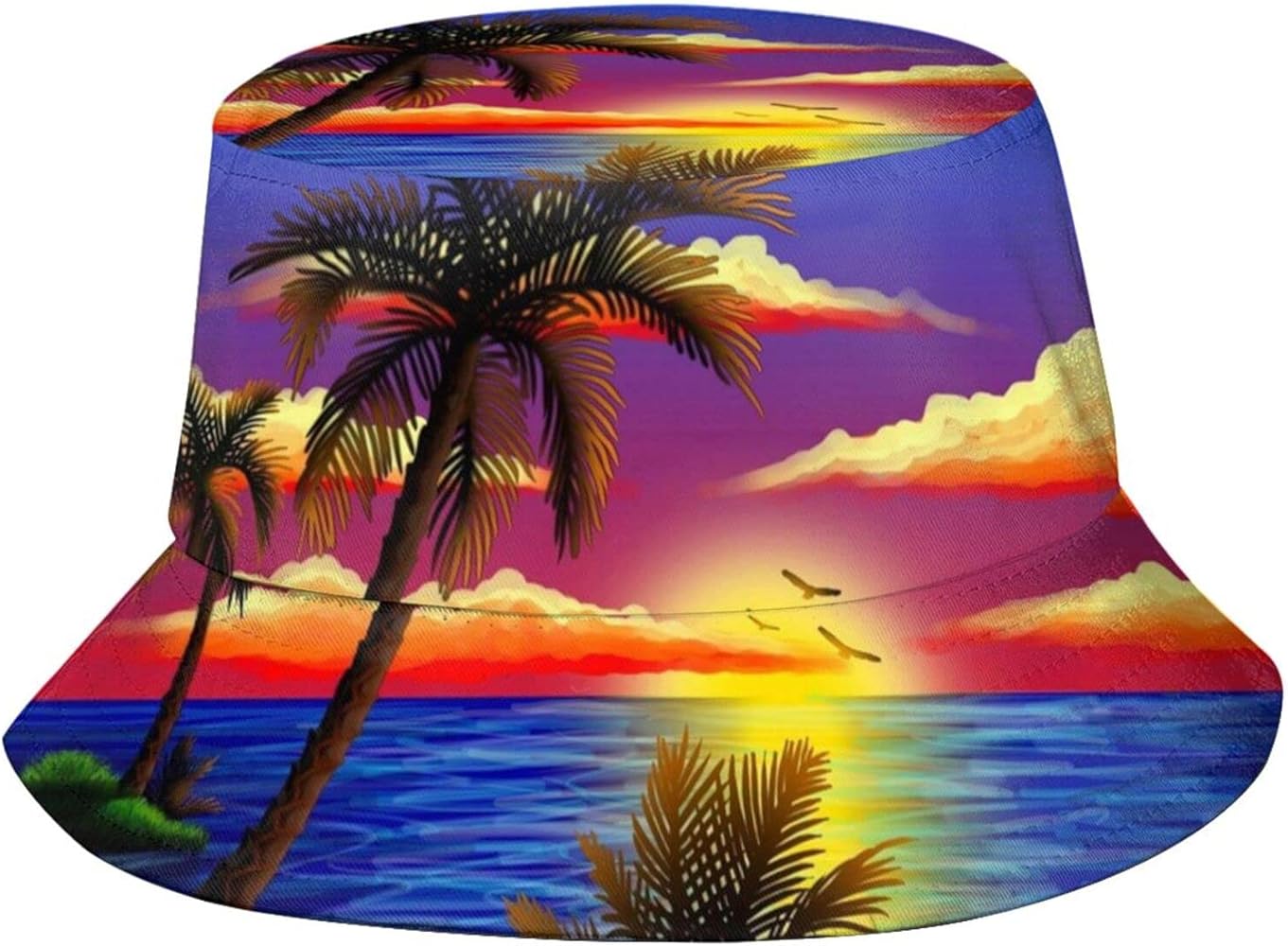 Tropical Summer Palm Tree Bucket Hat Summer Beach Sun Hat Packable Hawaii Fisherman Cap for Women Men Boys Girls