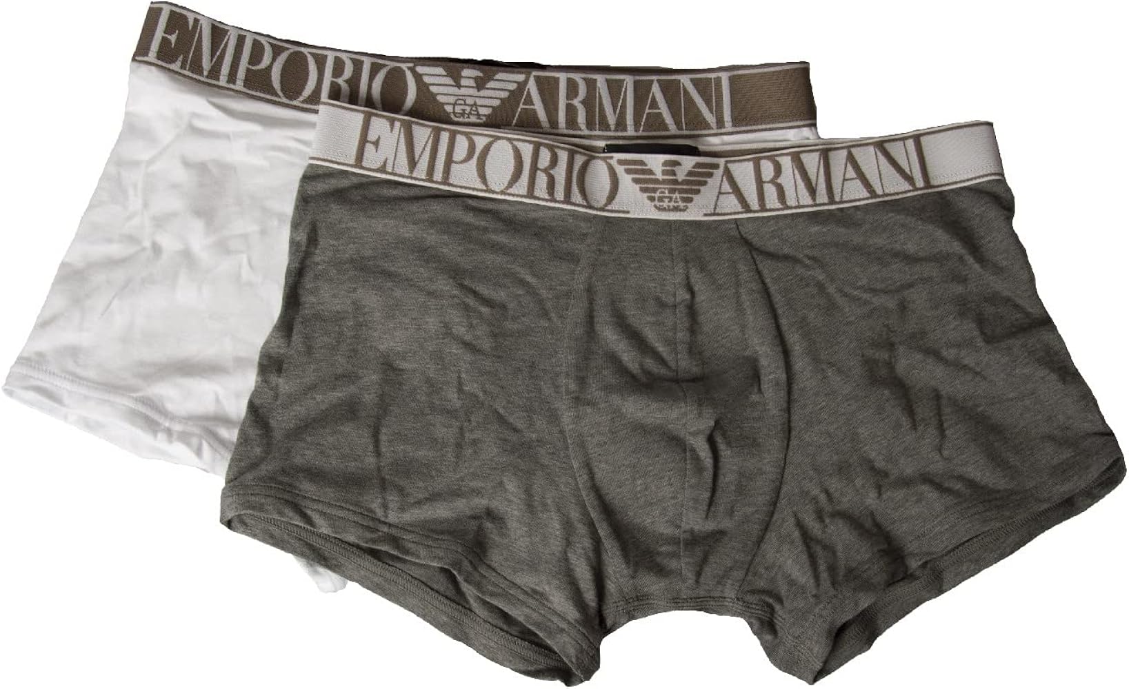 Emporio Armani Men's boxer trunks 2-piece pack elasticated bipack article 111769 2F720 BPACK TRUNK, 61410 Bianco/Grigio melamge scuro, Medium