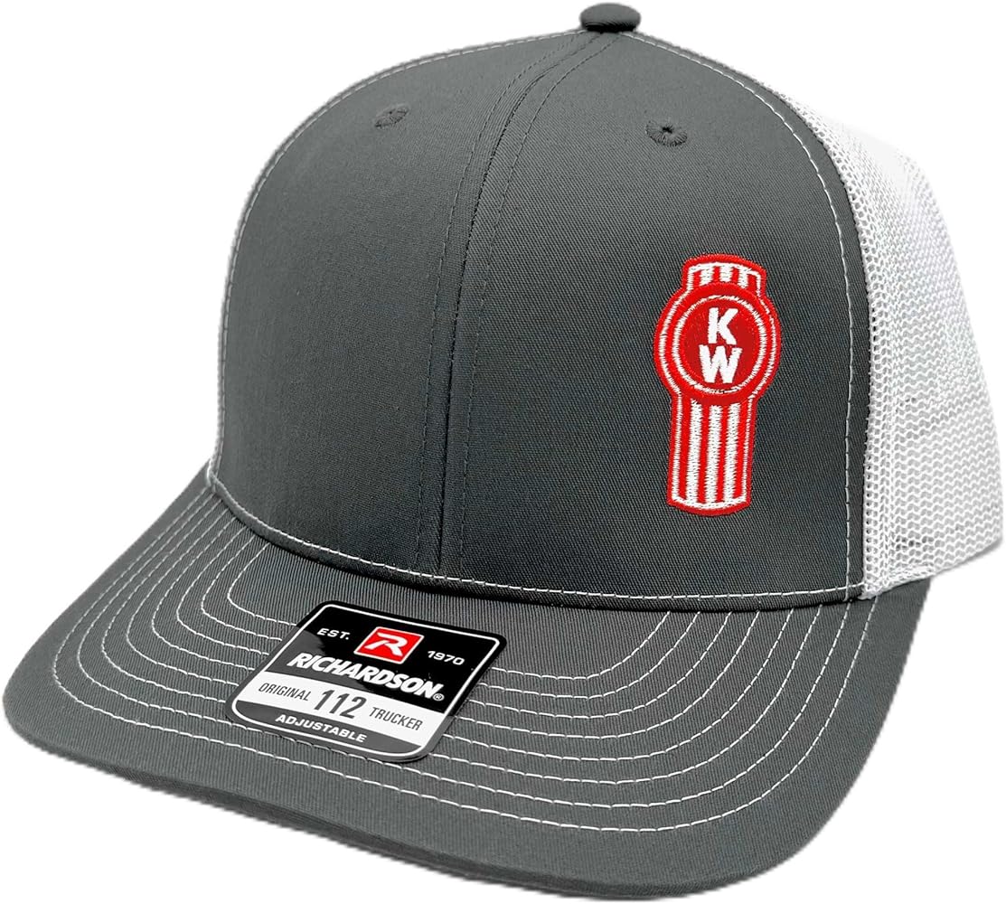 Pickwicks Kenworth Richardson 112 Charcoal & White Embroidered Snapback Trucker Mesh Hat, 7-7 3/4, Black/White