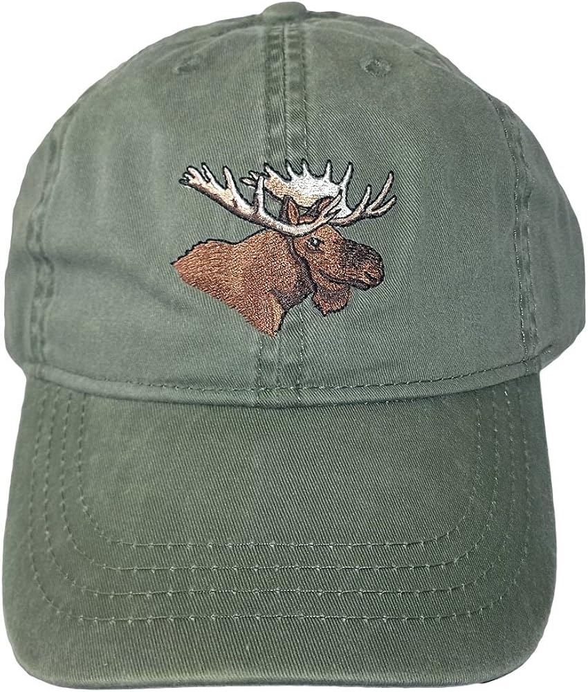 ECO Wear Embroidered Bull Moose Wildlife Baseball Cap, Khaki Green, Adjustable - One Size Fits All