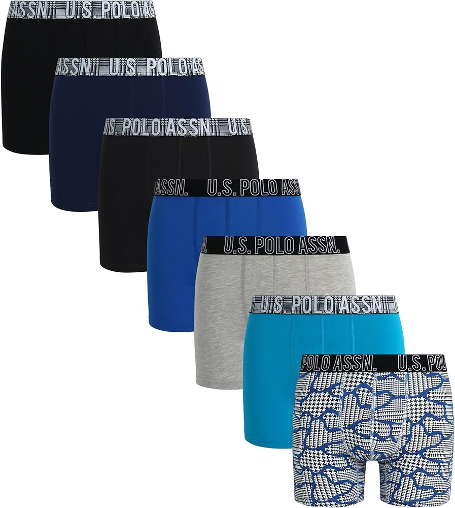 U.S. Polo Assn. Men's Underwear - Casual Stretch Boxer Briefs (7 Pack), Size Large, PhantomPrintCaribbean SeaMedieval Blue