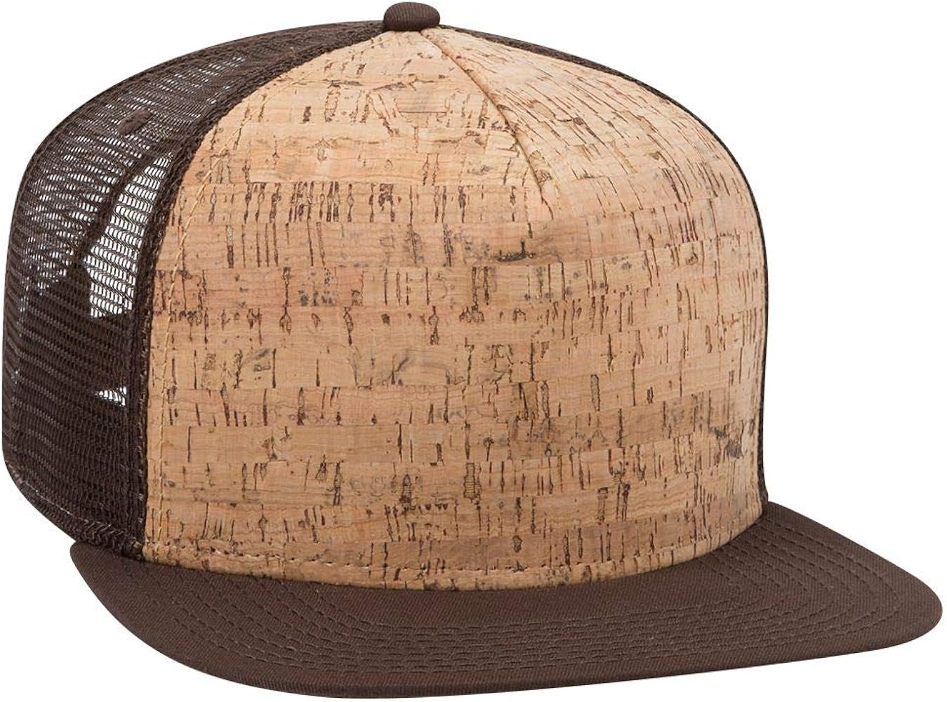 OTTO Cork Flat Visor SNAP 5 Panel Mesh Back Trucker Snapback Hat