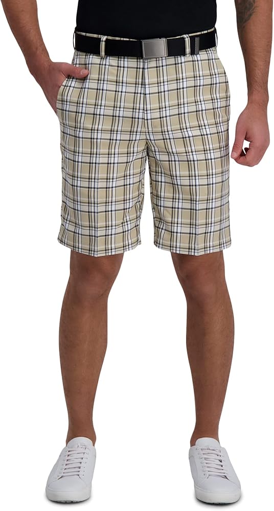 Haggar Men's Cool 18 Pro Straight Fit Flat Front Expandable Waist Patterned Short with Big & Tall Sizes