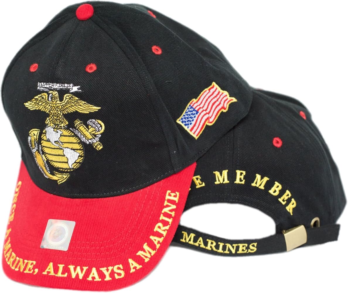 USMC EGA Semper Fi Once A Marine Always a Marine Black Red Cap Marines 3D Embroidered Hat