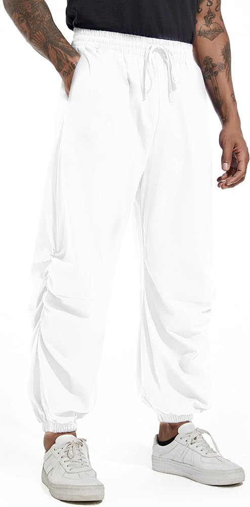 CLANMILUMS Mens Cotton Linen Drawstring Pants Elastic Waist Casual Jogger Yoga Pants