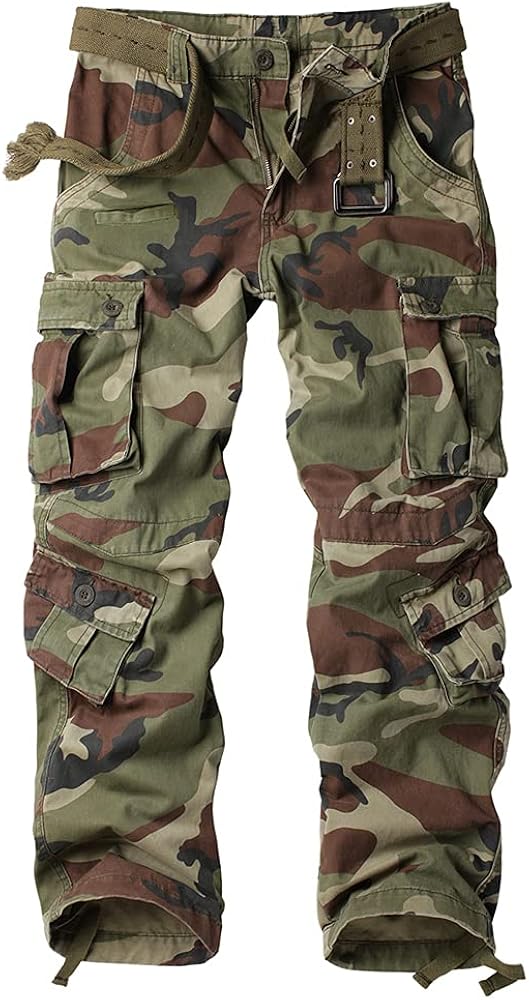 Men's Cargo Pants Casual Tactical Pants, Classic Twill Relaxed Fit Work Camo Pants with 9 Pockets