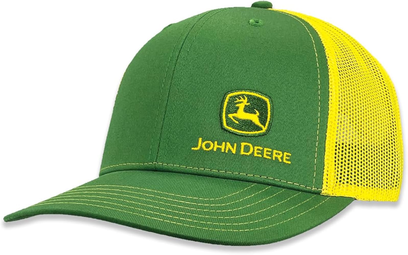 John Deere Baseball Cap Trucker Hat 13083359Gr Current Front Left Baseball Cap Trucker Hat Trademark Emb Gryw Green/Yellow