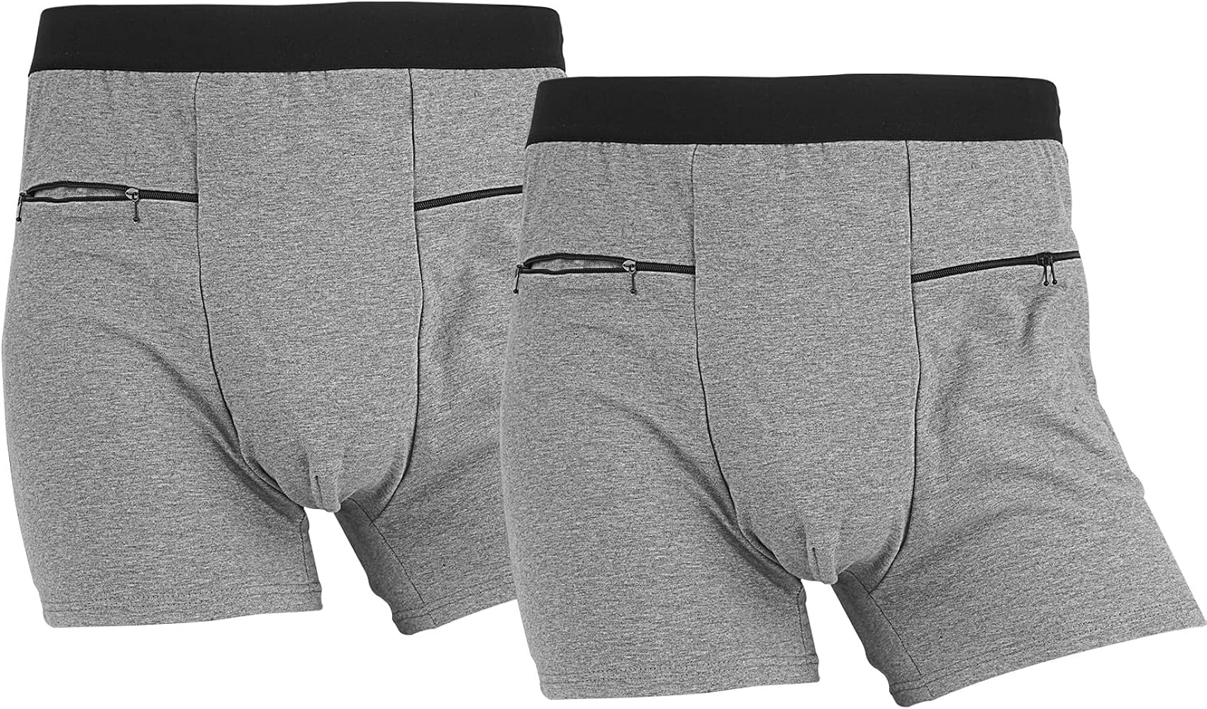 Pocket Underwear for Men with Secret Hidden Pocket, Travel Boxer Briefs, 2 Packs (Gray)