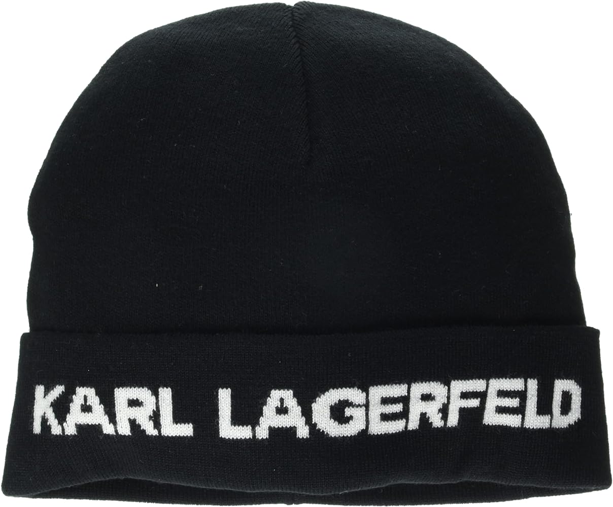 Karl Lagerfeld Paris Men's Logo Beanie, Black