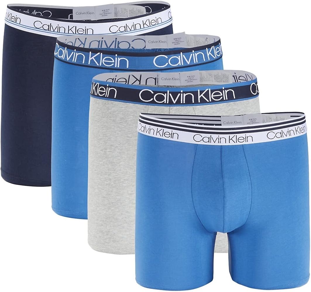 Calvin Klein Men`s Variety Waistband Cotton Stretch Boxer Briefs 4 Pack (Black(NP2428-431)/G_2Blue, Large)