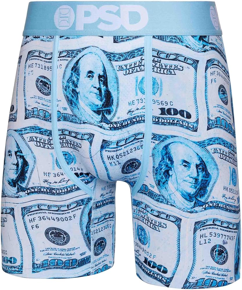 PSD Men's Money Print Boxer Briefs - 7 Inch Inseam Breathable and Supportive Men's Underwear with Moisture-Wicking Fabric