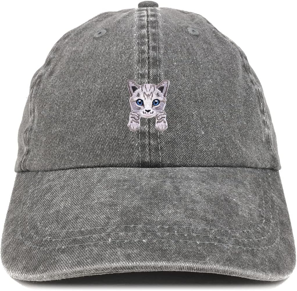 Trendy Apparel Shop Grey Tabby Cat Kitten Patch Pigment Dyed Washed Baseball Cap