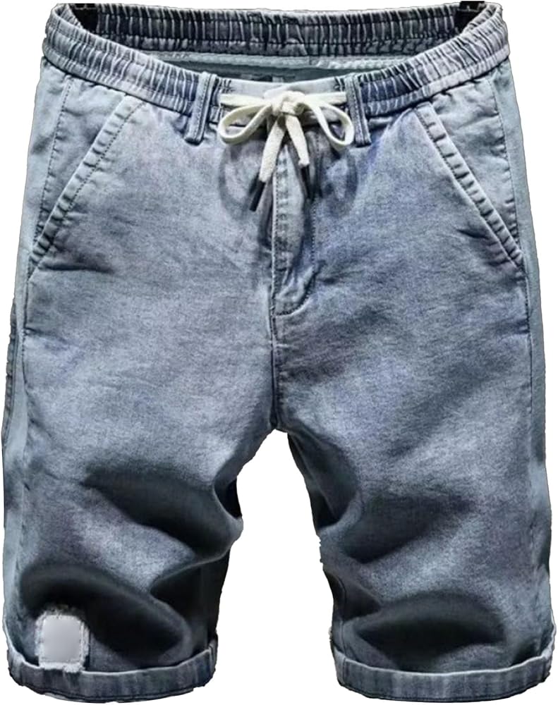 Men's Loose Summer Retro Denim Shorts Casual Straight Short Jeans Vintage Cotton Short Pants with Pockets