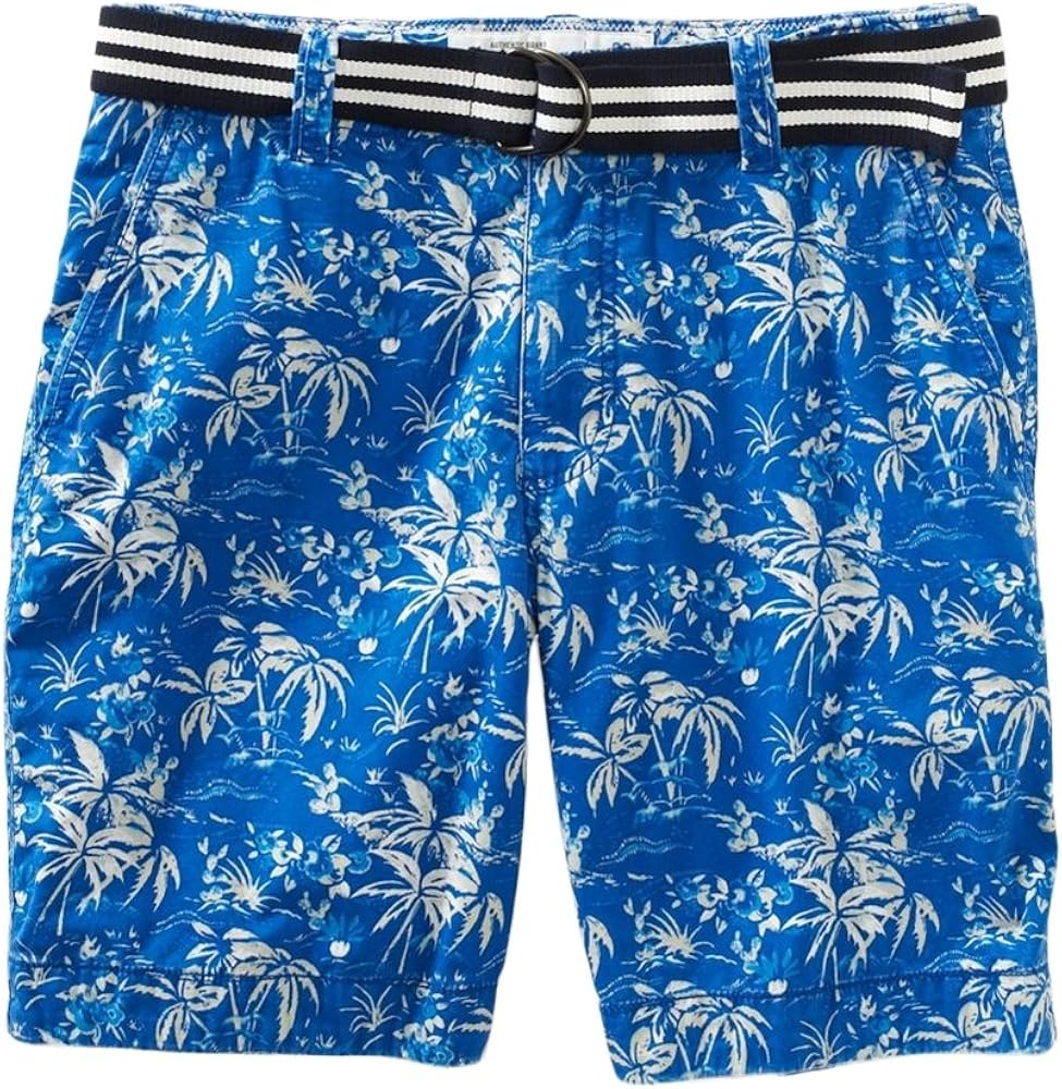 AEROPOSTALE Mens Belted Tropical Pattern Casual Chino Shorts, Blue, 27