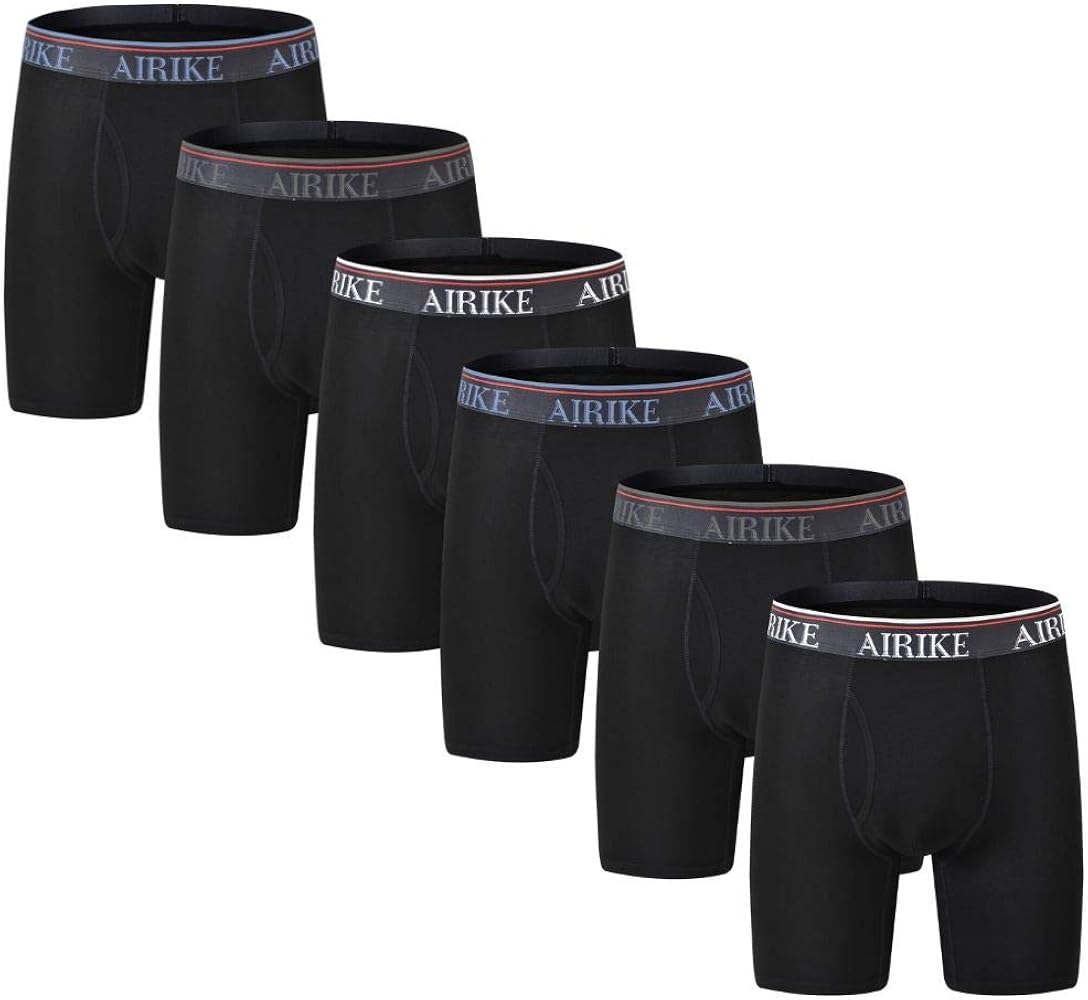 AIRIKE Boxer Briefs Men Pack Long Leg Soft Black Underwear Big Size and Tall Underpants