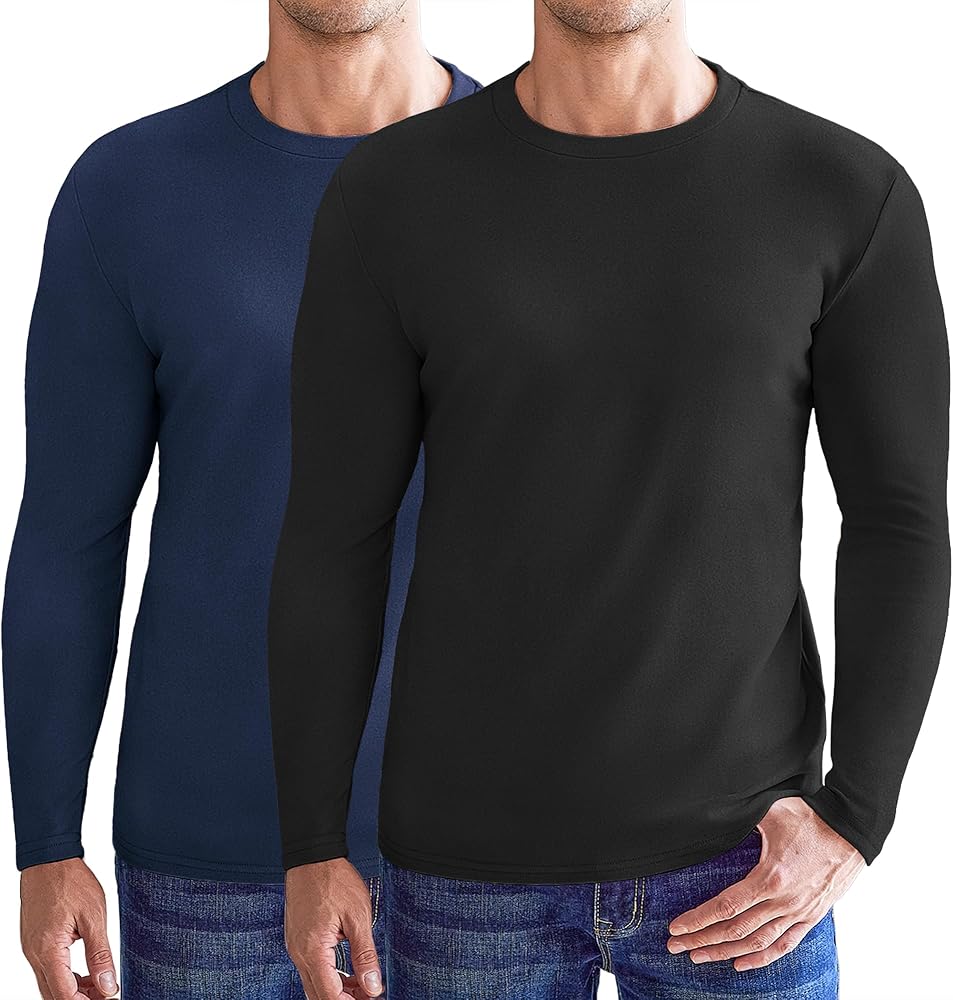 Ekouaer Mens Long Sleeve Shirts Crew Neck Fleece Thermal Undershirts Midweight Sweatshirts Soft Base Layer Pullover Tee Tops